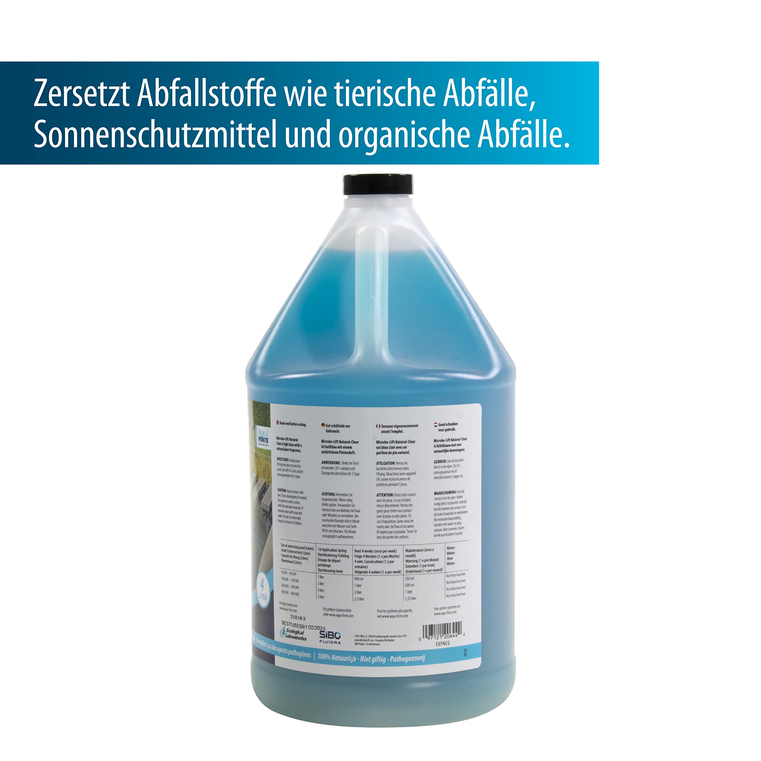 AquaForte Microbe-Lift Natural-Clear 4 L pour étangs extraction déchets