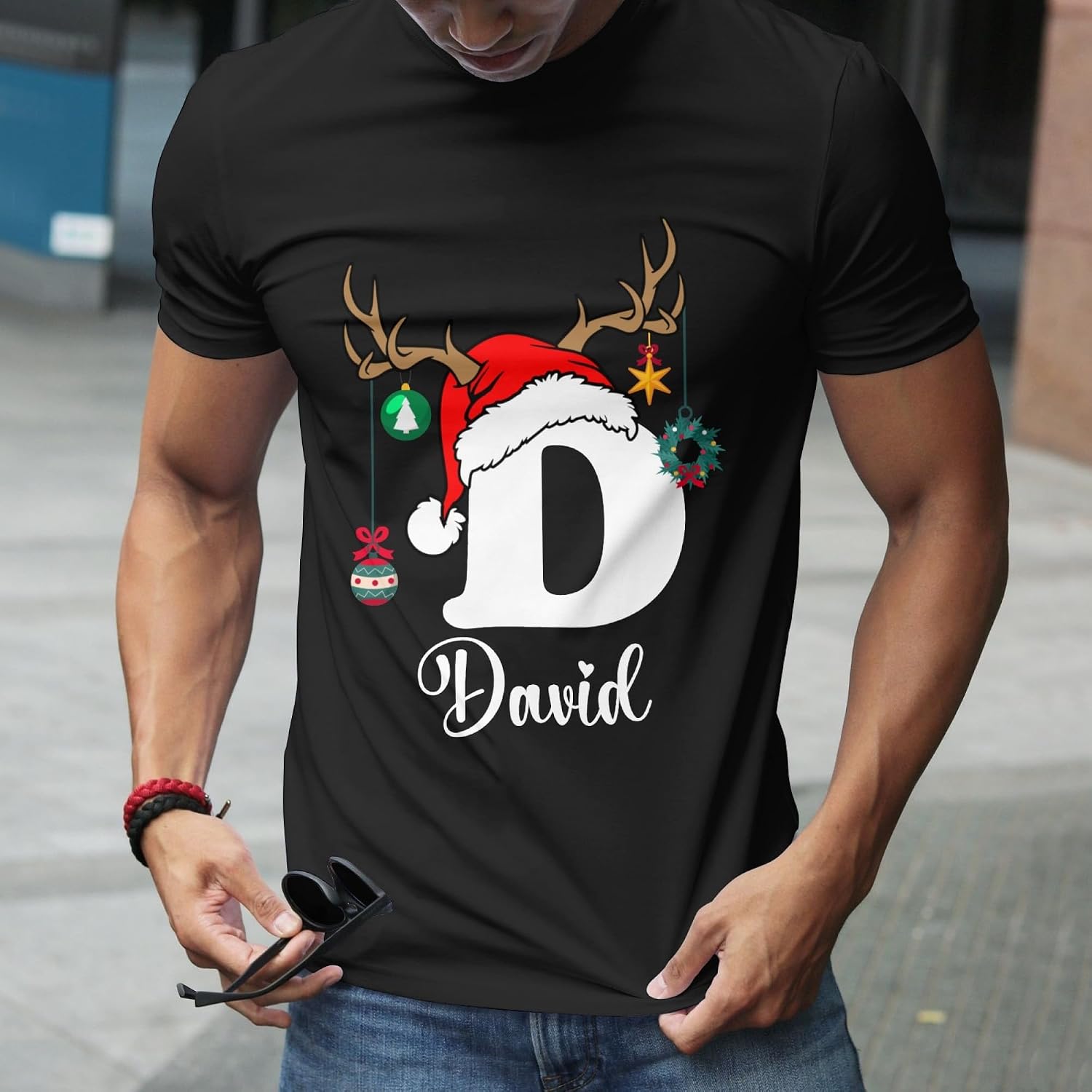 Personalized Christmas T-Shirt with Name, Custom Family Matching Xmas Initial Tee for Men Women Handmade Gift Holiday Outfit