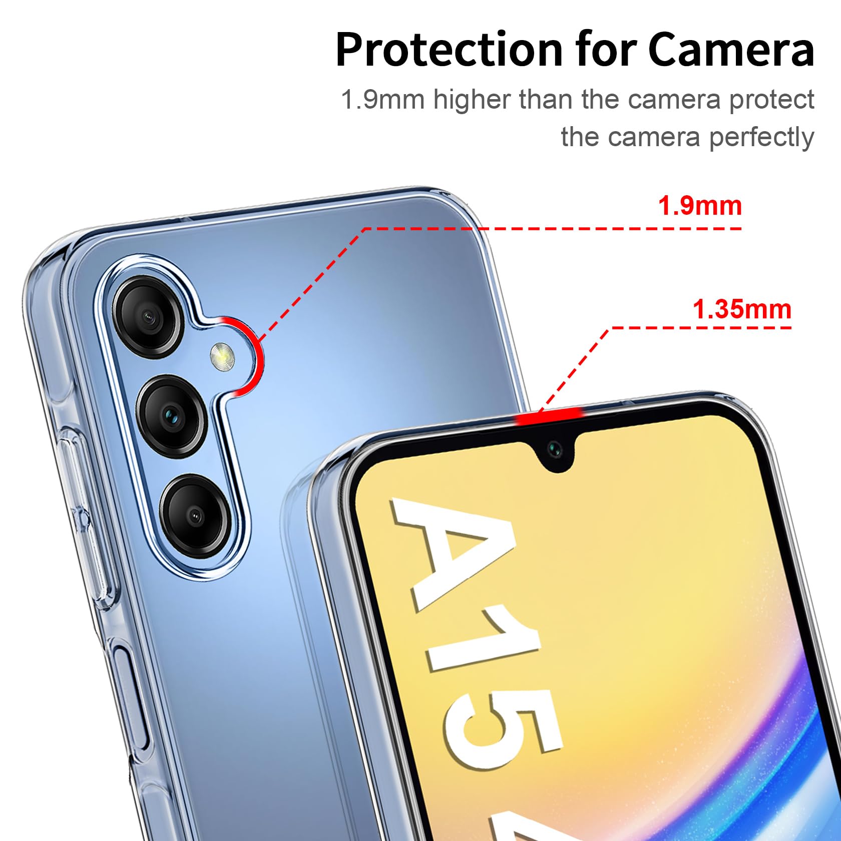 FLLAO Cover Compatibile con Samsung Galaxy A15 5G /4G con 3 Pellicola Vetro Temperato, Custodia Trasparente Ultra Sottile Silicone TPU Morbido Case Protettivo Trasparente