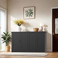 holzart 49" Black Buffet Cabinet Sideboard with 4 Doors, Adjustable Shelves & Drawers - Modern Storage Coffee Bar for Kitchen, Dining Room