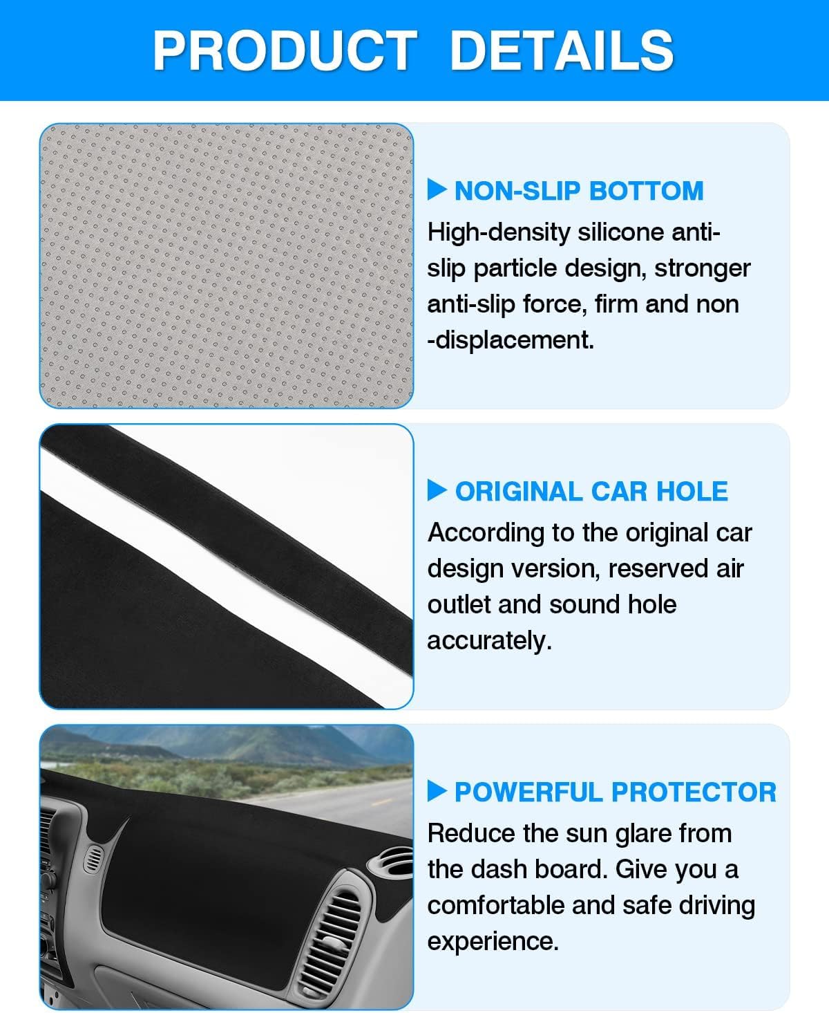 Autorder Dashboard Cover Mat for Ford Ranger 1995-2011/Ford Explorer 1995-2001/Mazda B2300 B2500 B3000 B4000 1995-2008 Accessories Dash Cover Flannel Dash Mat Sunshade Glare UV Rays Protector