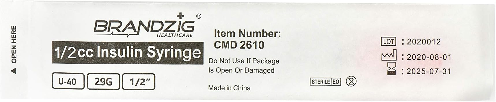 Brandzig U-40 Pet Insulin Syringes 29G 1/2cc, 1/2 100-Pack