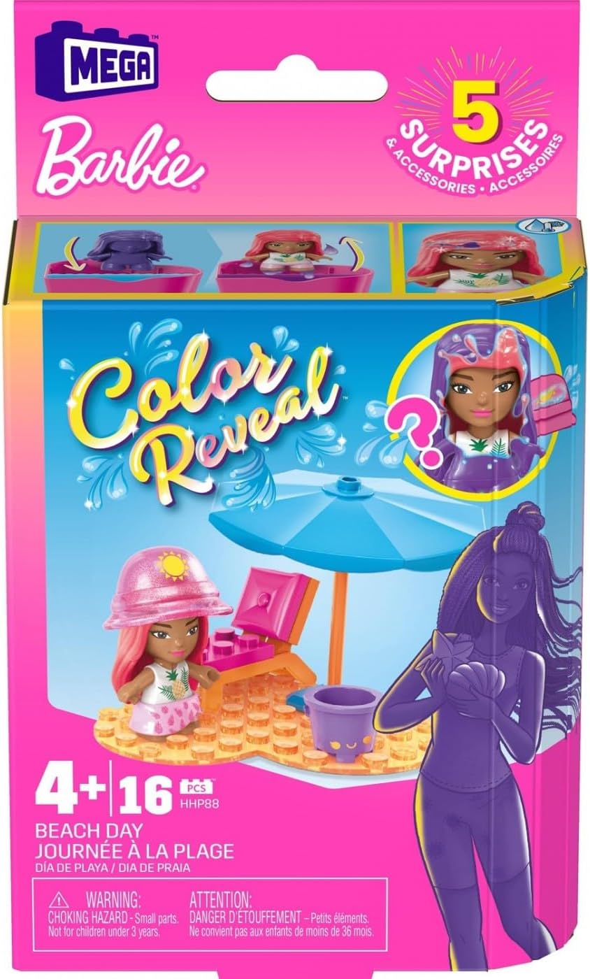 Mega Bloks Barbie – Maison De Plage à Construire – Inclut Barbie Et Accessoires – Sans Piles – Dès 3 Ans – Blocs Colorés