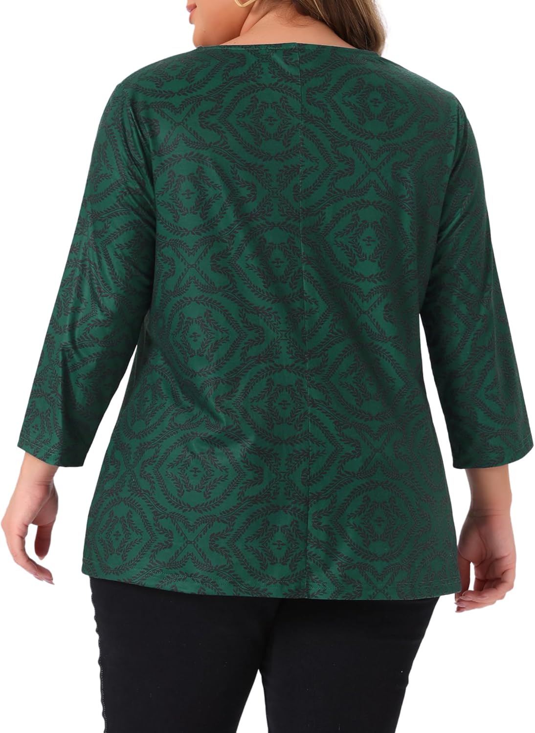 Agnes Orinda Plus Size Womens V Neck 3/4 Elbow Sleeve Top Botanical Print Blouse Tunic t Shirt Tops Casual Dressy - Image 4