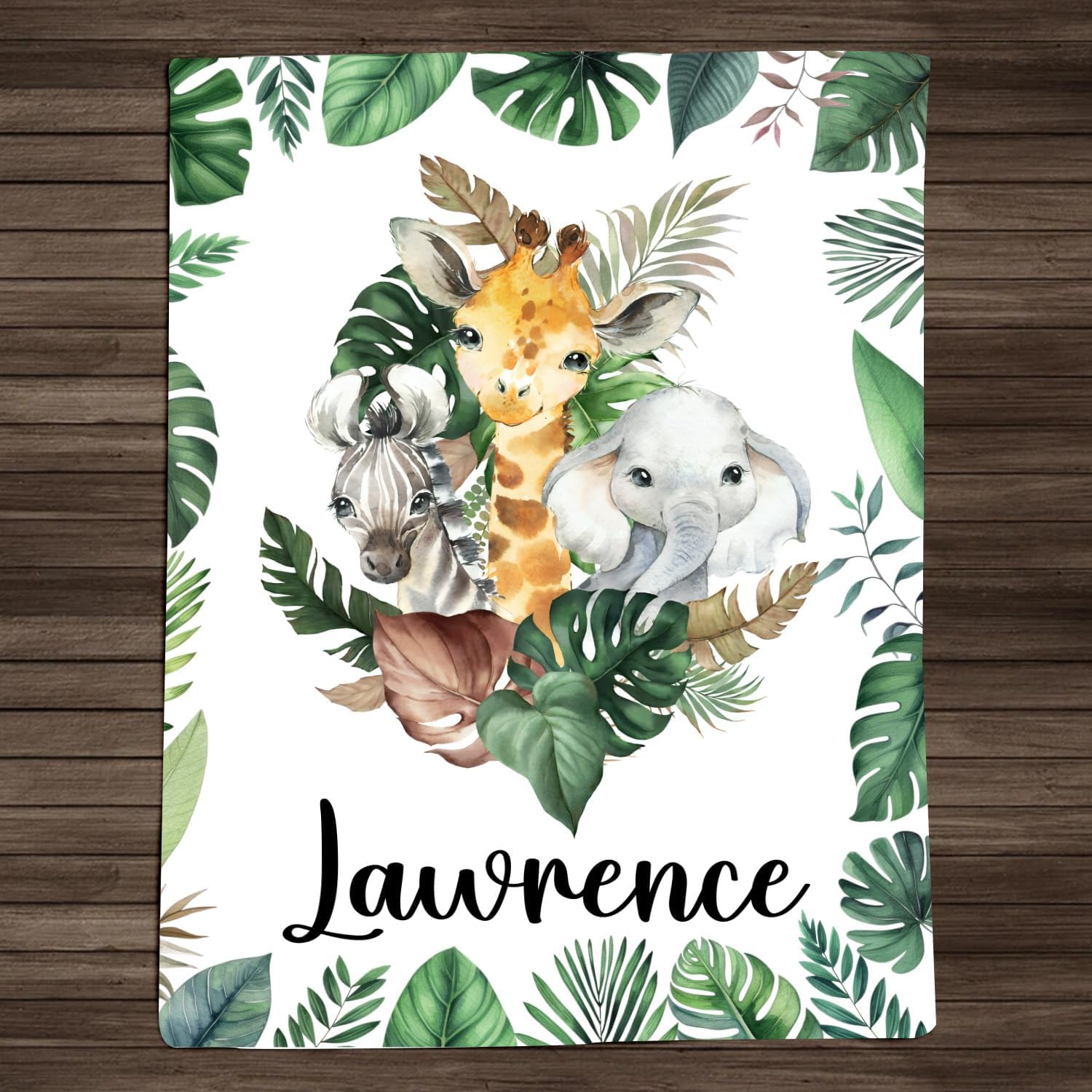 Personalized Safari Animal Blanket Boy, Baby Name Blanket, Woodland Animals Newborn Nursery, Baby Boy Safari Blanket, Jungle Greenery Personalized Boy Girl, Wild Animals Baby Gift