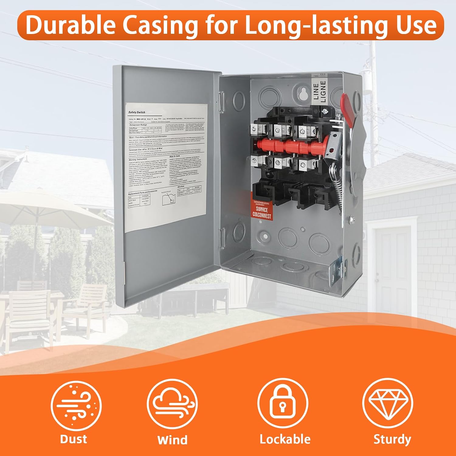 30 Amp Safety Switch, 3P 110V/240V Disconnect Box, Non-Fused Durable Galvanized Steel, Heavy Duty Metal Structure, Reserved Knout-Outs Design, Anti-Corrosion, Rust-Proof, with Locking Mechanism