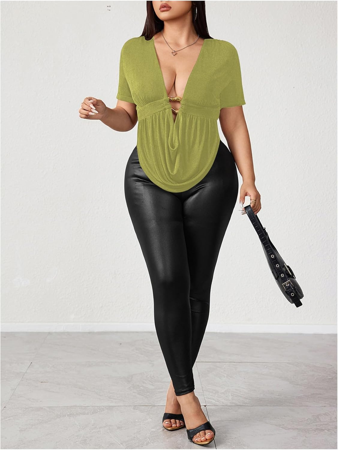 SOLY HUX Women's Plus Size Cowl Neck T Shirt Metal Decor Short Sleeve Going Out Tops - Image 5