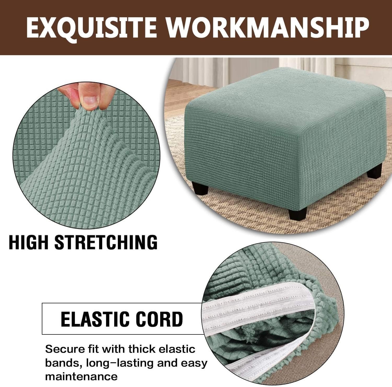 Funda de Puff Cuadrado 50x50,80x80 Elástica Otomana Funda para Taburete Plegable Suave Cubierta del Pedal con Parte Inferior Protector De Muebles para Taburete Otomano(Pea Green,50x50 cm)