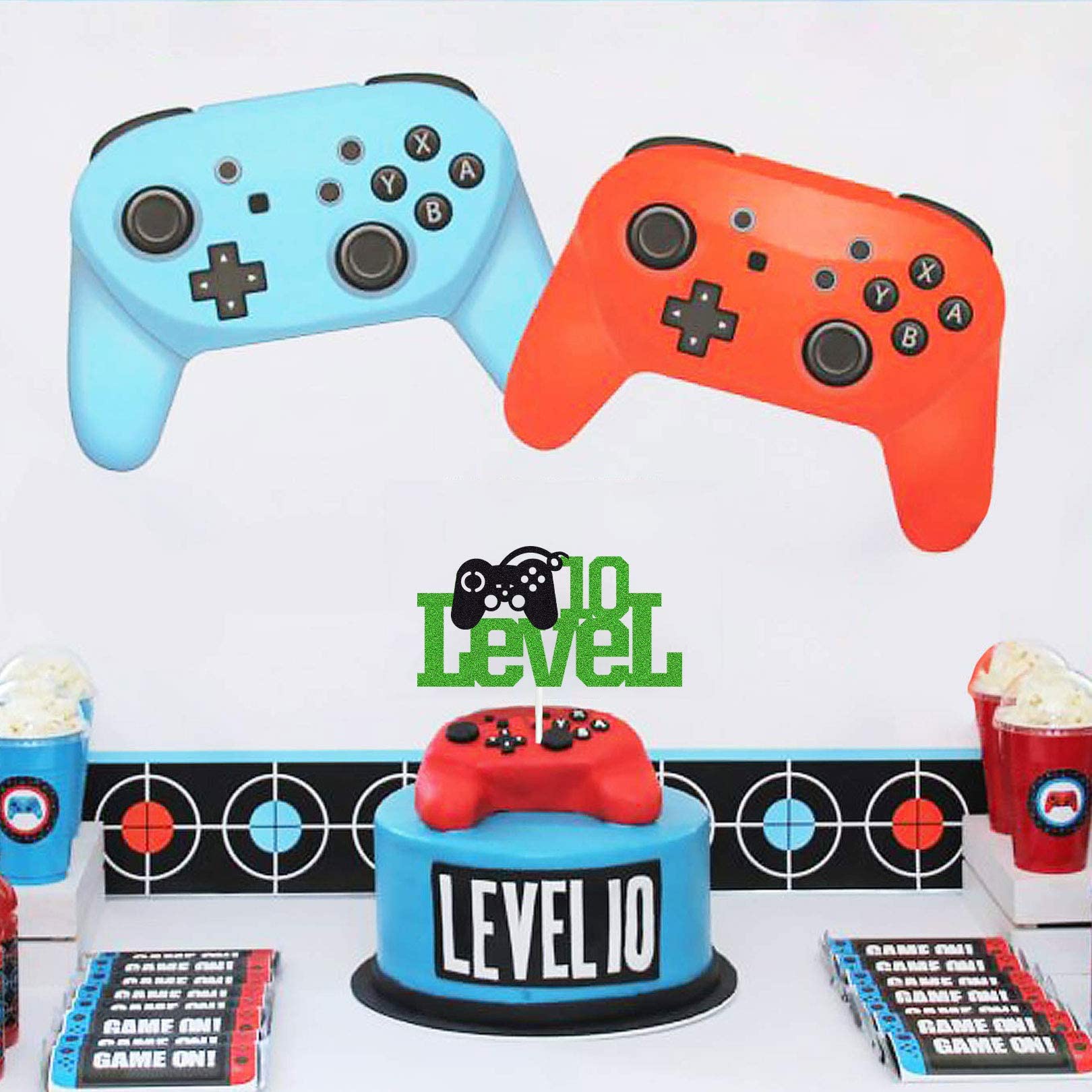 Festiko®Level Up 10 Cake Topper Green Video Game Happy Ten Birthday Theme Party Cake Decoration for Favors 10th Years Old Kids Game Controllers Anniversary Children Birthday Decor Supplies 4