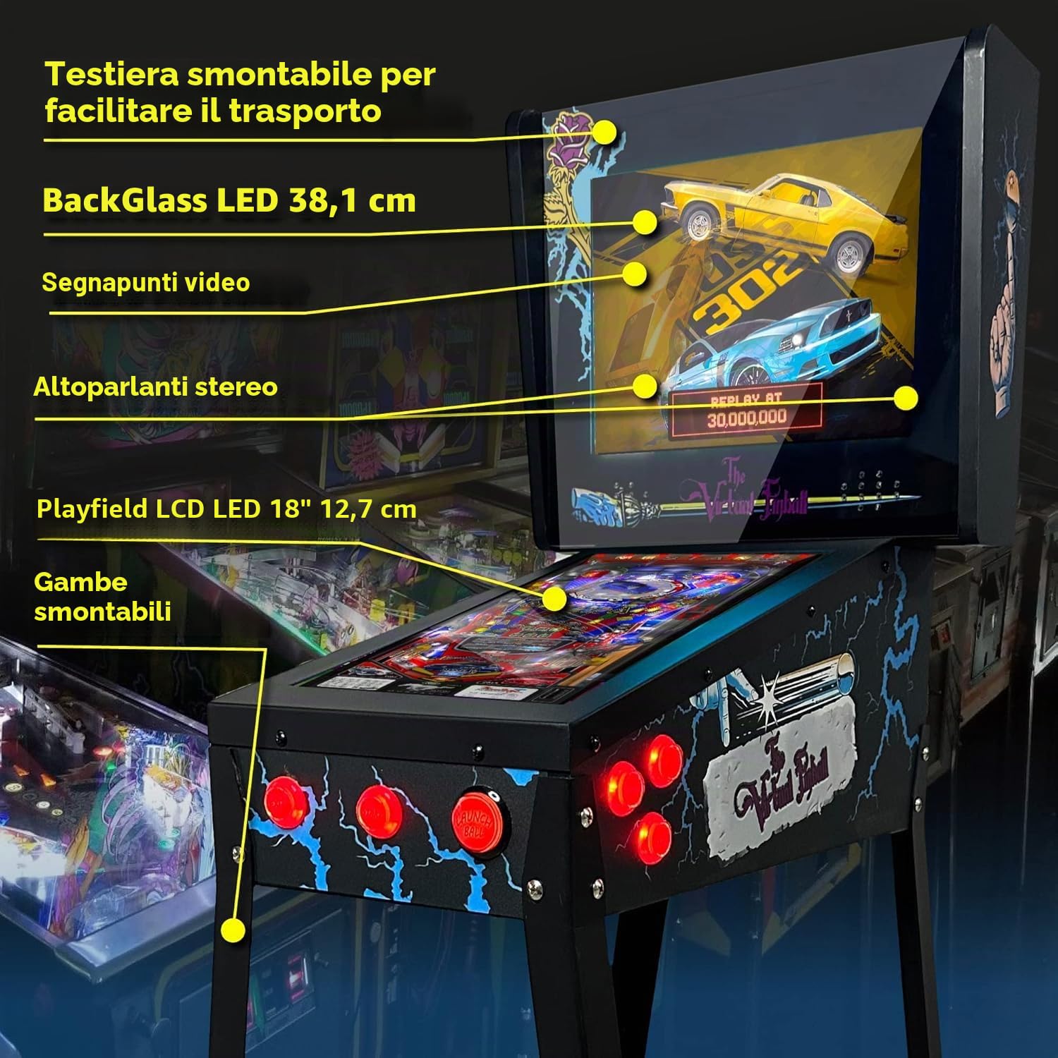 Flipper virtuale, Playfield 18.5", Backglass 15", PC AMD Ryzen 5 con 16GB RAM 256GB SSD, Più di 500 tavole di Visual Pinball e più di 900 giochi mame verticali, Sensore KL25Z (VERSIONE MIGLIORATA)