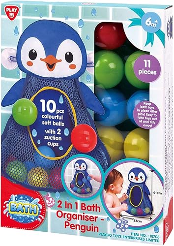 Miniatura 2 de PlayGo Organizador de juguetes de baño, pingüino, cuatro ventosas para colgar, soporte para juguetes de bañera, almacenamiento de juguetes de baño,