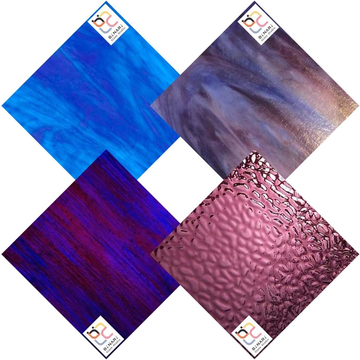 Wissmach 4 Sheet Mixed Color (Blue, Purple) Variety, Stained Glass Pack (8"x10") by BiNARi Glass Studio