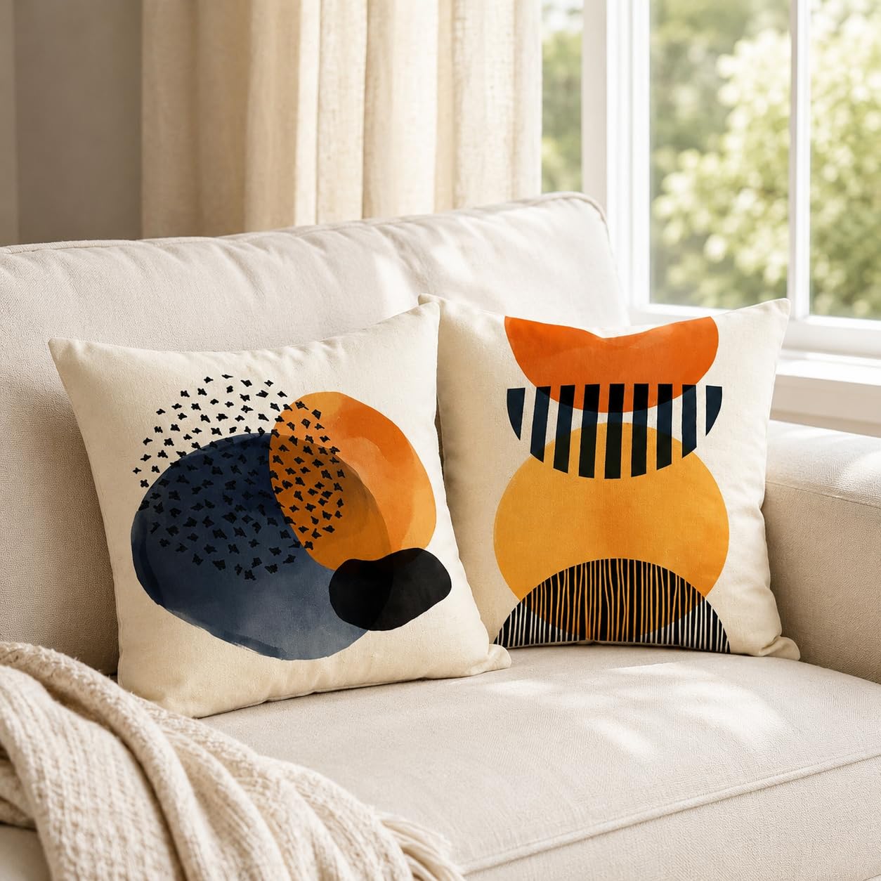 ZWJD Poszewka na poduszkę 50 x 50 cm, zestaw 4 szt., poduszki dekoracyjne, lniane poszewki na poduszki, geometryczny wzór, na sofę, do salonu, poduszki ozdobne, 50 x 50 cm, A081-20