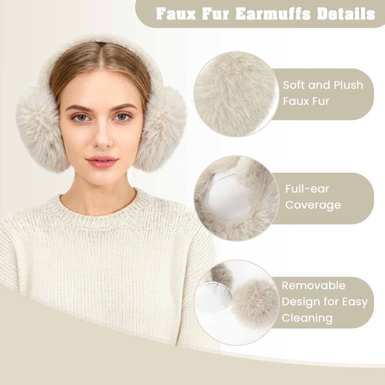Ear Muffs Women Foldable Fluffy Earmuffs Soft Faux Fur Winter Ear Warmers for Girls Winter Accessories for Skiing - Image 3
