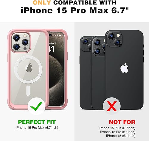 Miniatura 6 de Diaclara Funda magnética para iPhone 15 Pro Max compatible con MagSafe protector de pantalla integrado antiarañazos y protector de cámara, funda de