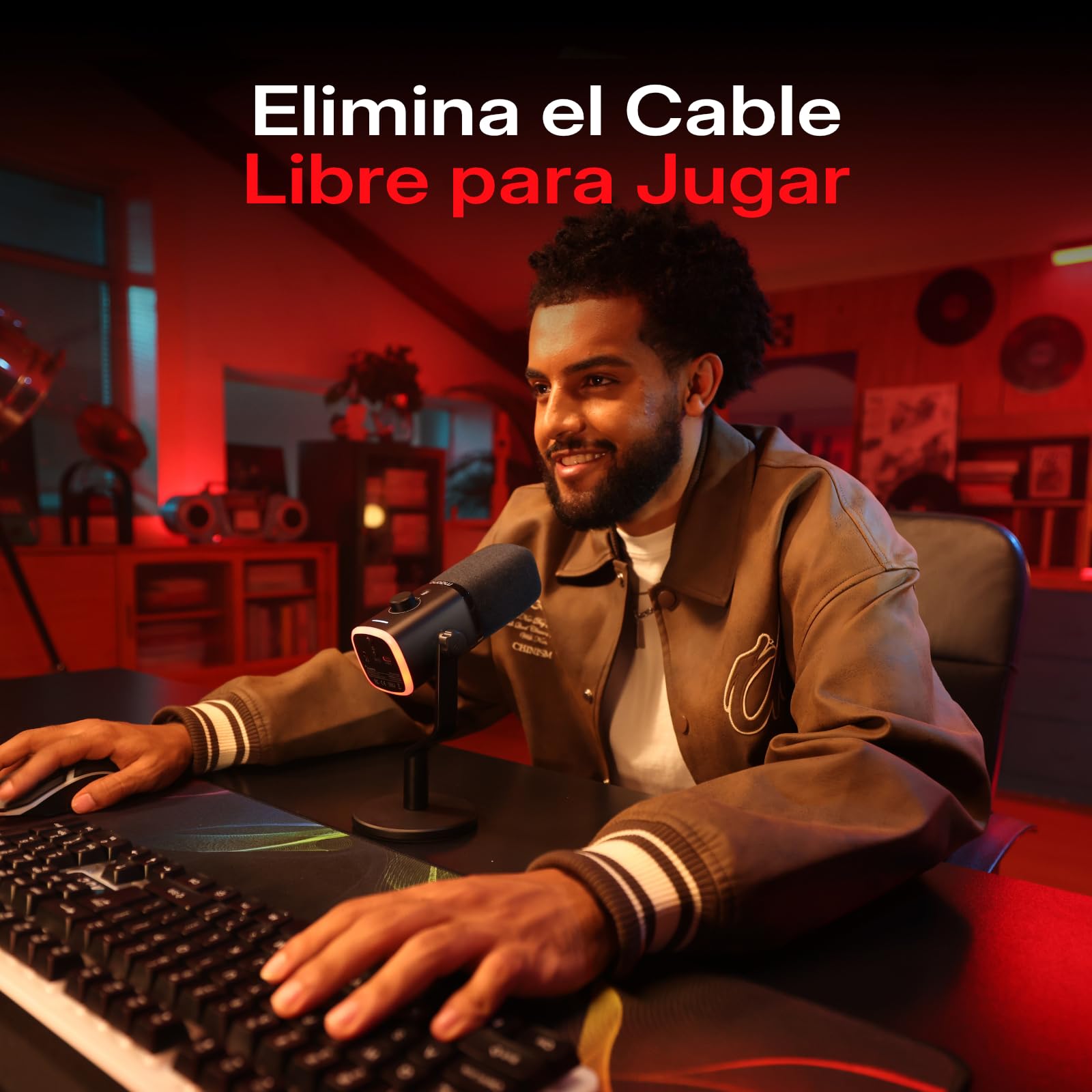 MAONO PD100WS Micrófono Gaming Inalámbrico para PC, Micrófono Dinámico USB con Brazo, 3 Niveles de Reducción de Ruido, RGB, Botón Mute & EQ por Software para Streaming, Podcast & Grabación, Negro