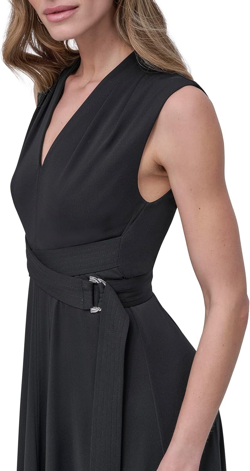 DKNY Women's Sleeveless V-Neck High Low Hem Buckle Detail Dress - Image 5