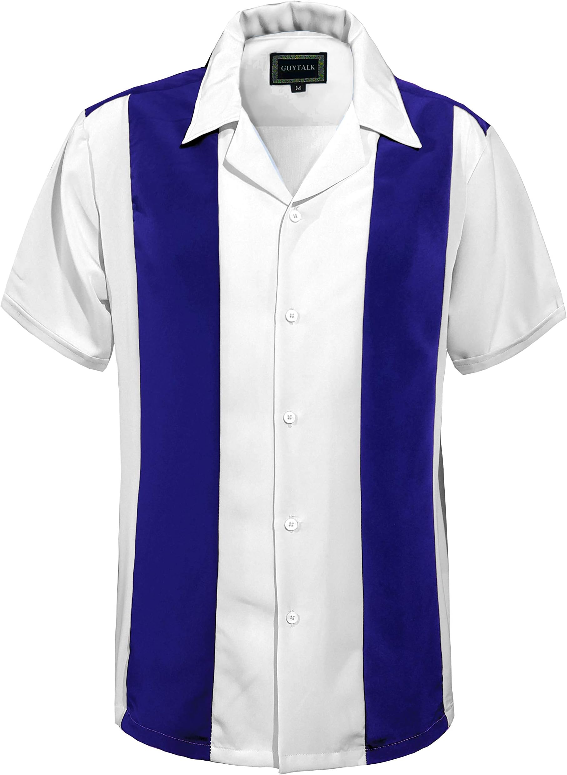 Guytalk Mens Button Down Bowling Shirt, Cuban Style Retro Two Ton Camp Shirt(24 Colors, S-5XL)