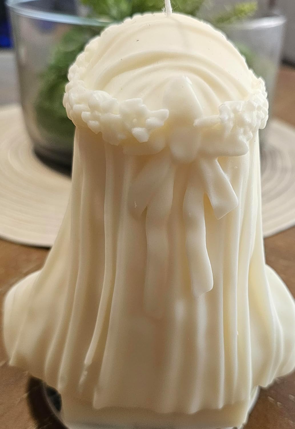 Virgin Mary Veiled Lady Candle – Large 1.5 lb. White Coconut-Soy Wax Sculptured Candle– Handcrafted Home Décor, 1ct