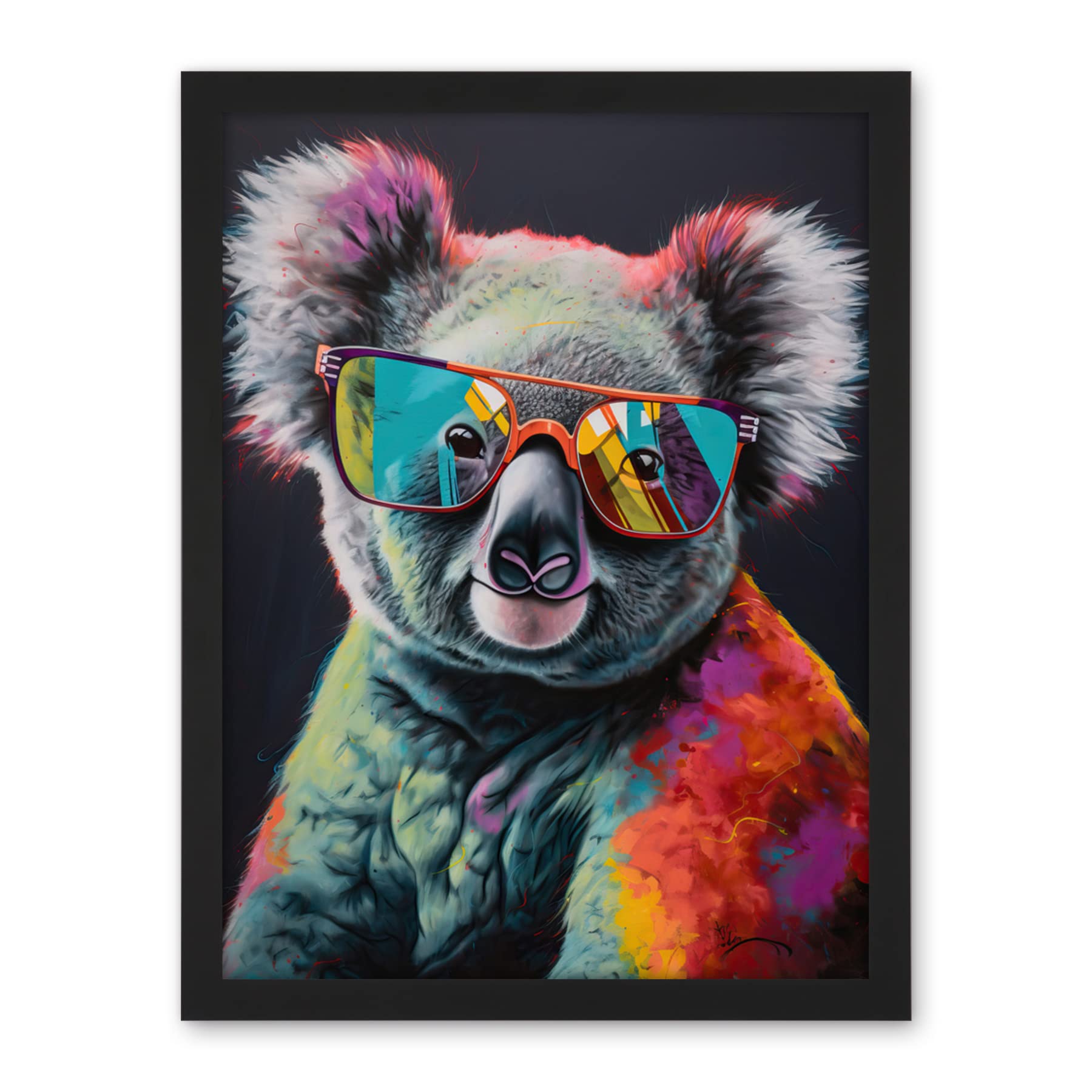 Artery8 Koala Bear with Sunglasses Modern Multicoloured Artwork Framed Wall Art Print 18X24 Inch