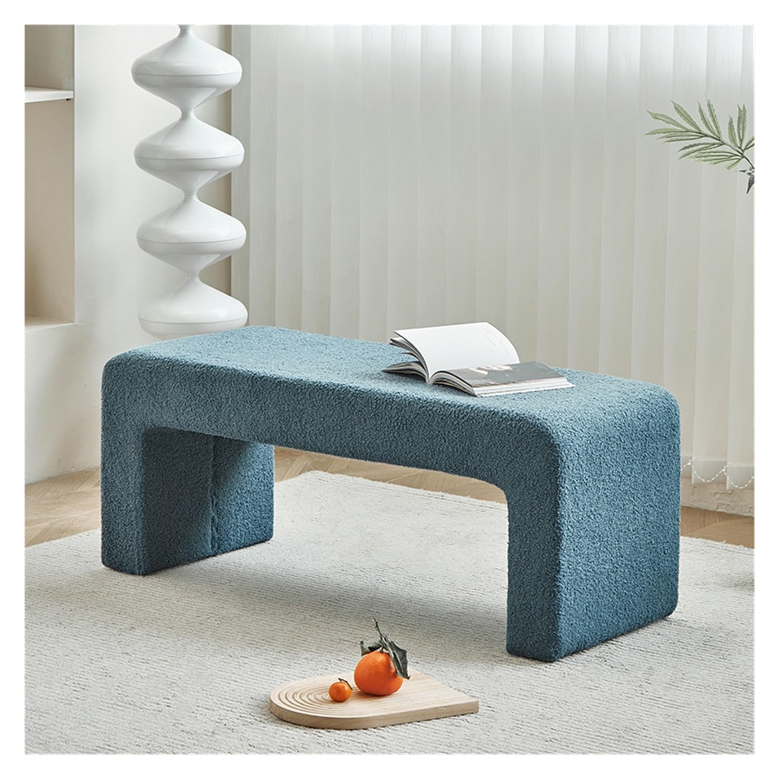 Banco extremo cama boucle azul para transformar tu dormitorio en un oasis