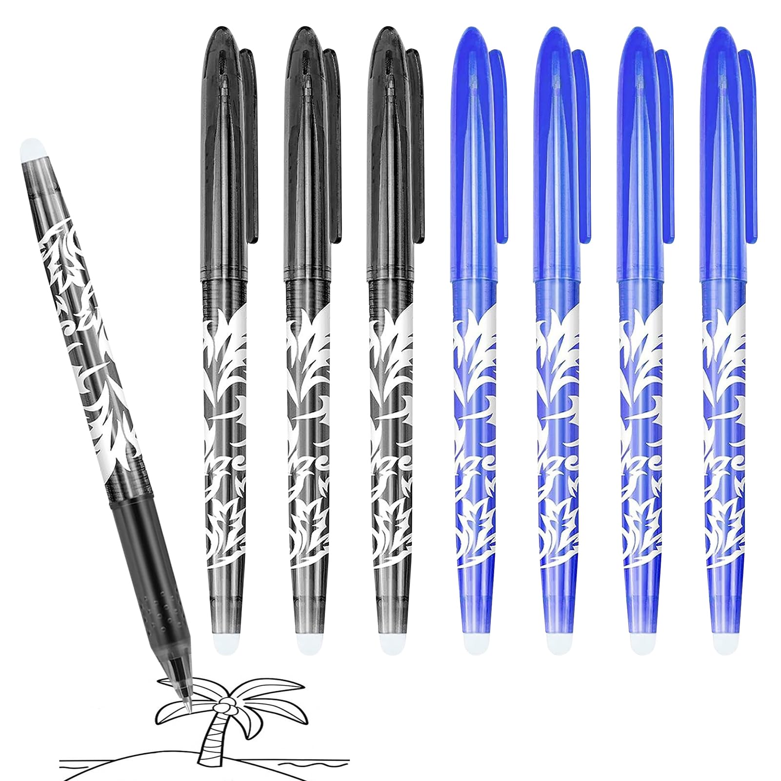 Lechisenop 8 Pcs Erasable Pens Black Blue Friction Pen 0.7mm Gel Pen for Writing Erasable Gel Pens with Rubber on the End for Kids Adults School Work Paperwork Stationary Back to School Supplies