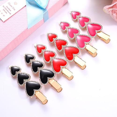 Miniatura 9 de Pinzas para el cabello para el día de San Valentín con forma de corazón clip de metal brillante con diamantes de imitación esmaltado corazón