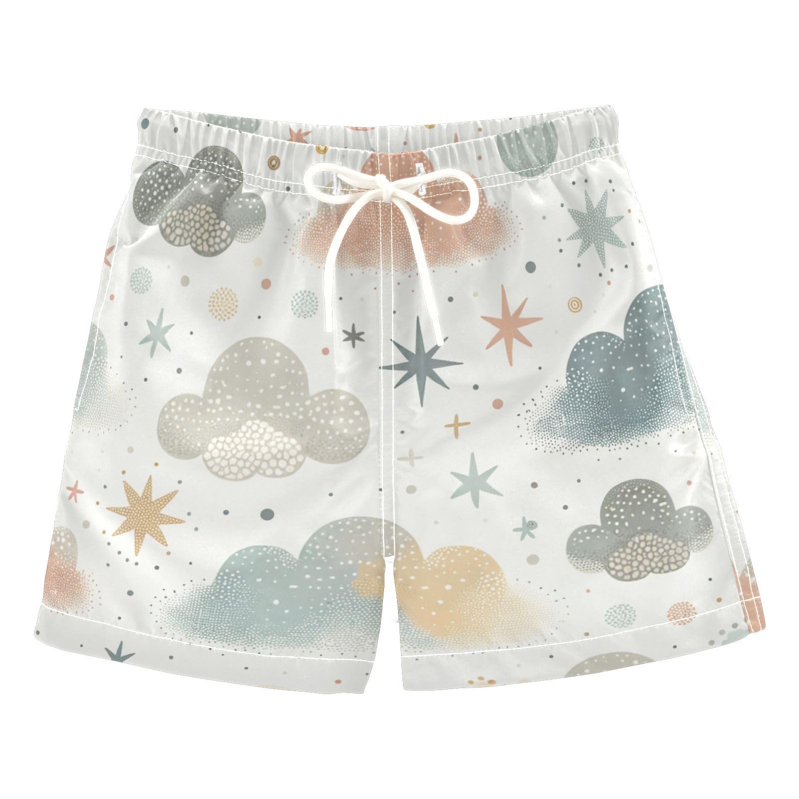YANENDIE Boy Swim Trunks Cute Clouds Stars Summer Beach Quick Dry Swimsuit Bathing Suit, 2-8T