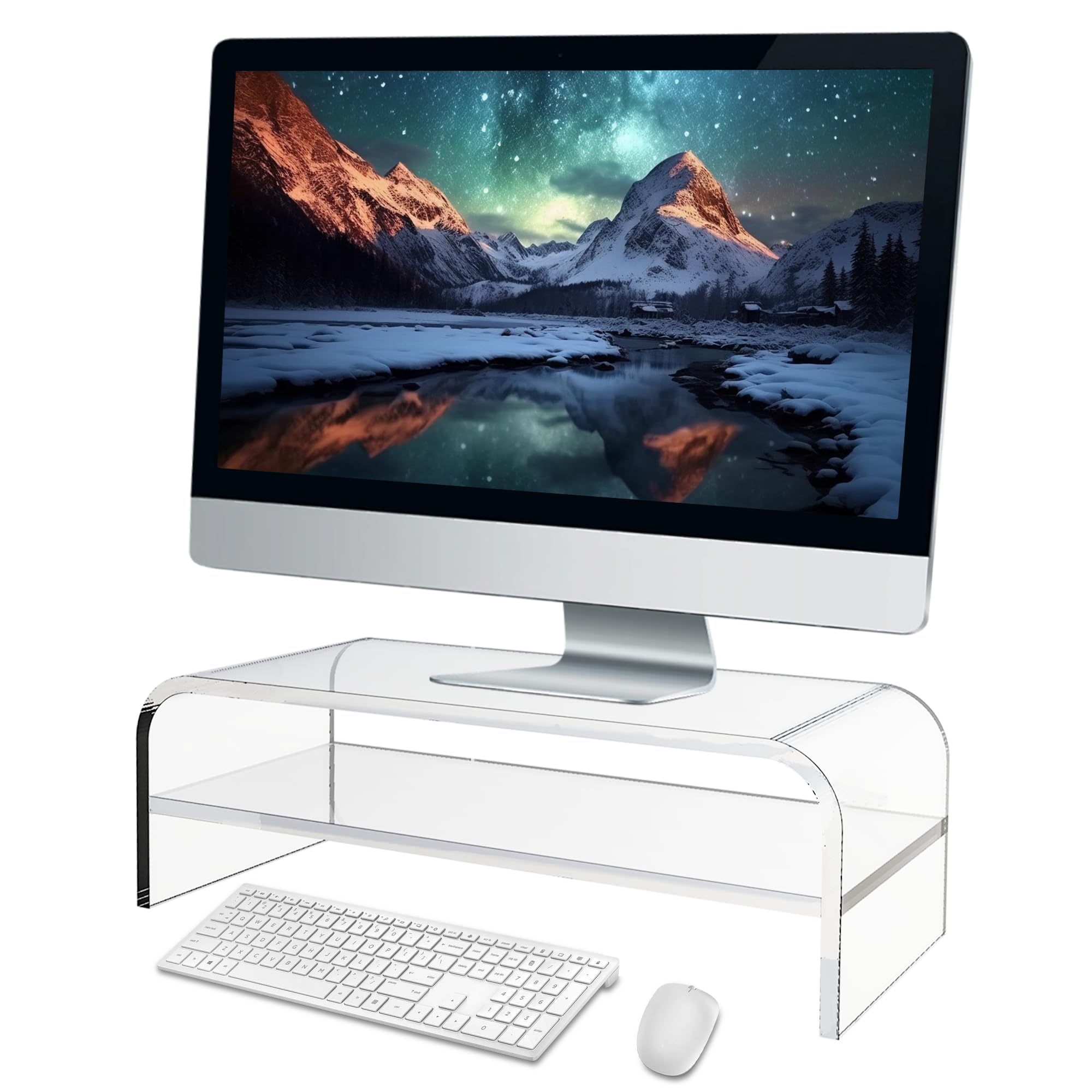 guofa Acrylic Monitor Stand 2 Tier Acrylic Display Riser Acrylic Table Desktop Monitor Riser for Laptop, Screens, Computer, Laptop, PC