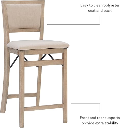 Miniatura 3 de Linon Keira Taburete plegable de madera rústica natural con asiento tapizado beige y respaldo