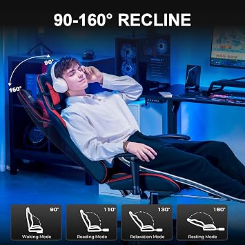 Gaming Chair with Footrest, High Back Computer Chair Ergonomic Game Desk Chair Racing Executive Adjustable Swivel Rocker with Headrest and Lumbar Support