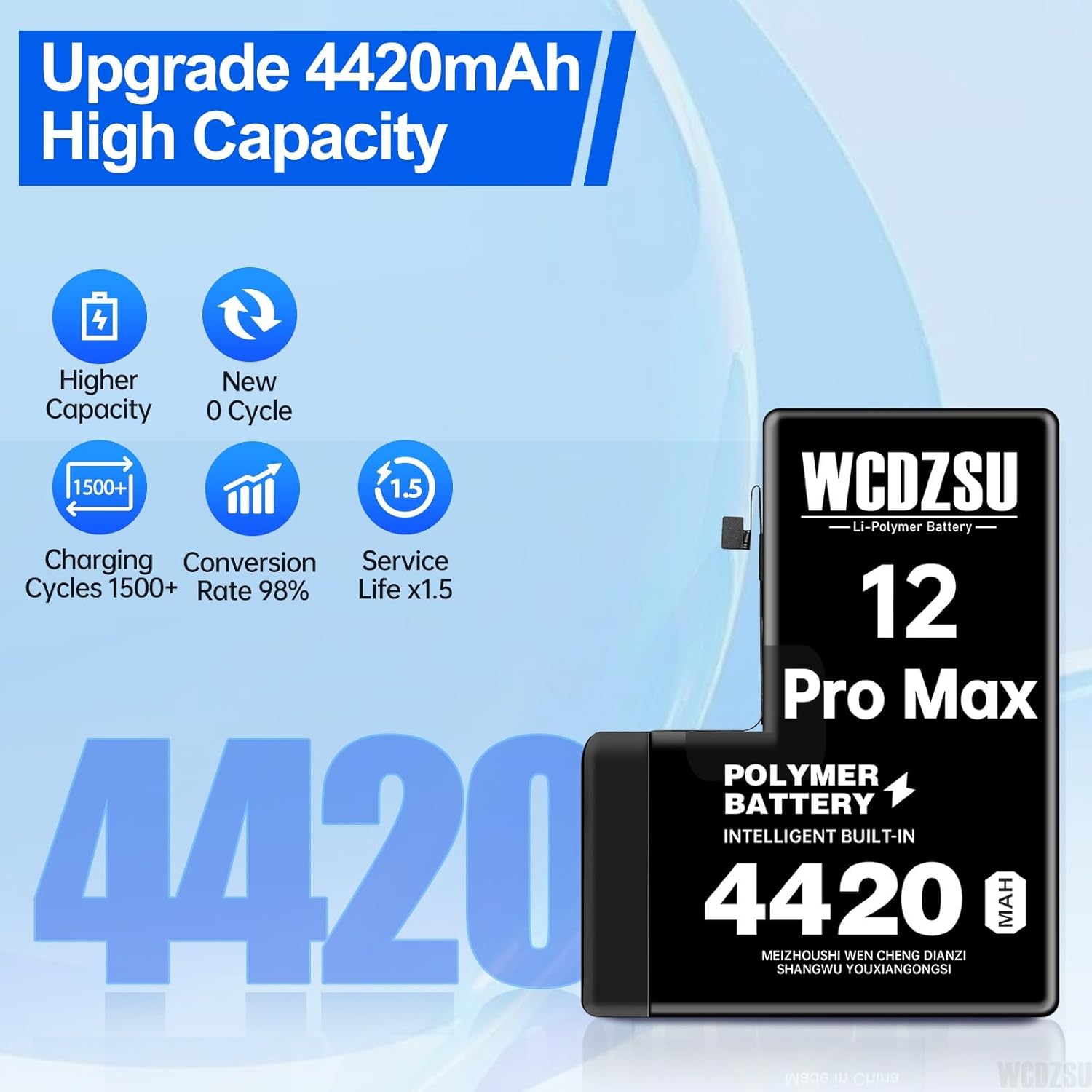 Battery Replacement for iPhone 12 Pro Max 4420mAh No Pop-up Unknown Part Warning 0 Cycle High Capacity for iPhone 12 Pro Max with Full Tool Kit Model A2342 A2410 A2412 A2411