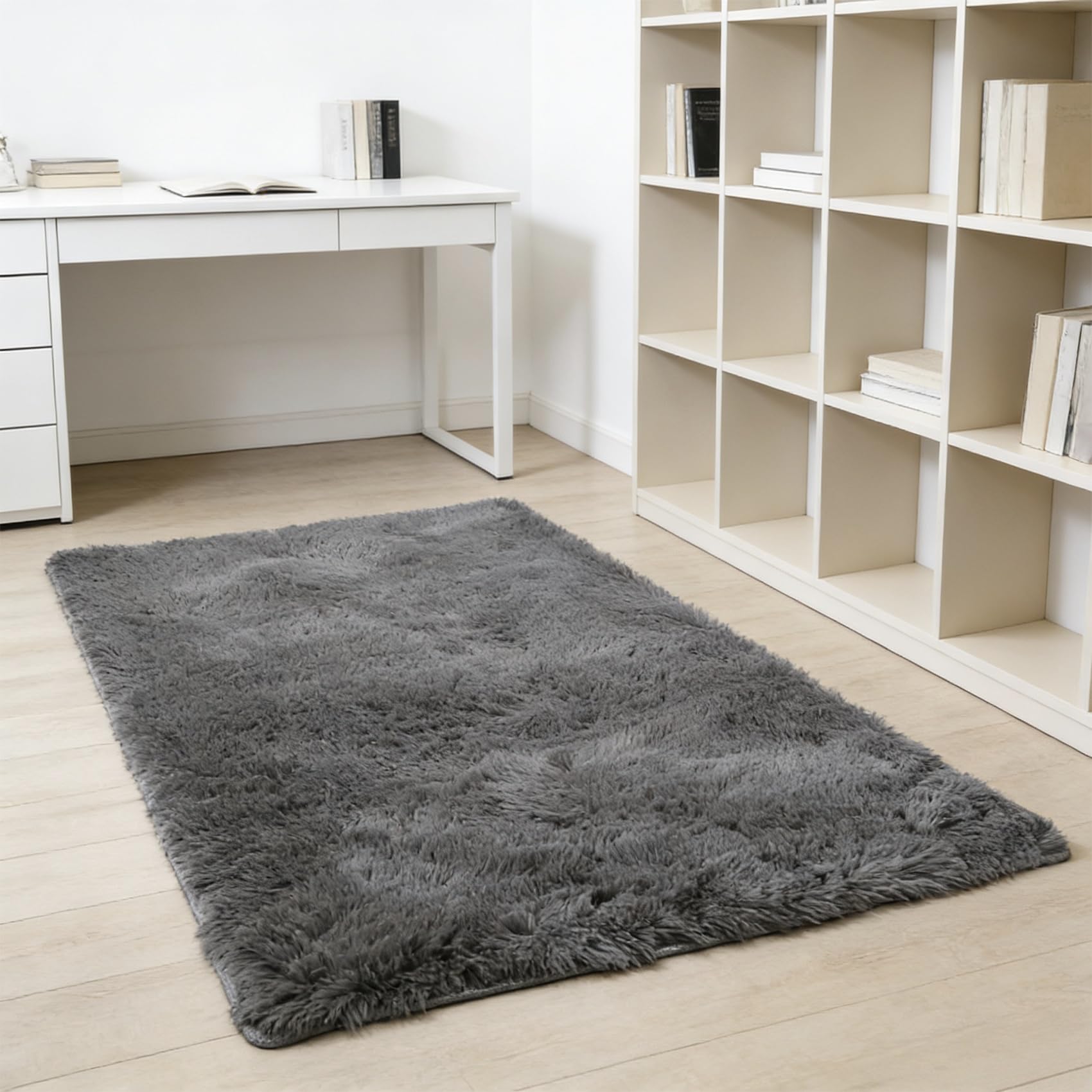 Tapis salon long 255x65 antidérapant poil long pour couloir et cuisine gris
