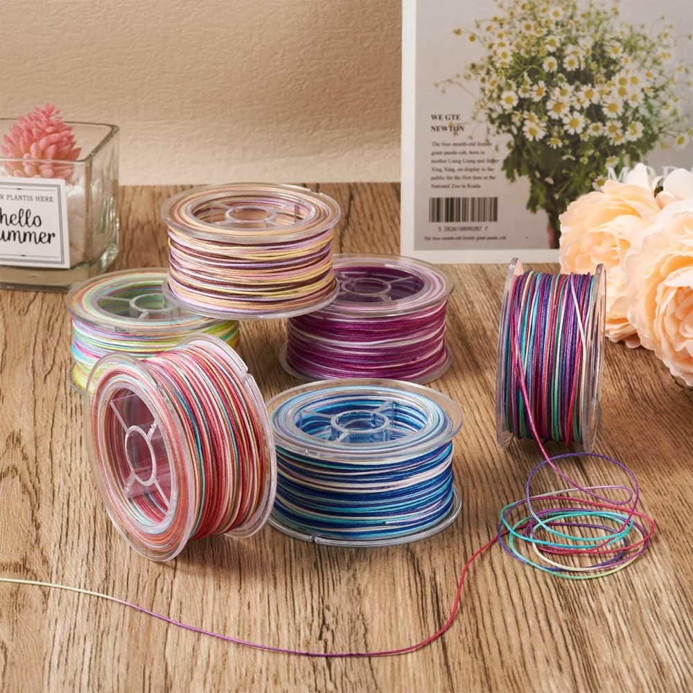 Cheriswelry 6Rolls 0.8mm Colorful Polyester Threads Segment Dyed Polyester Thread Jewelry Beading String Knotting Cord for DIY Weave Jewelry Making Knotting Handicrafts