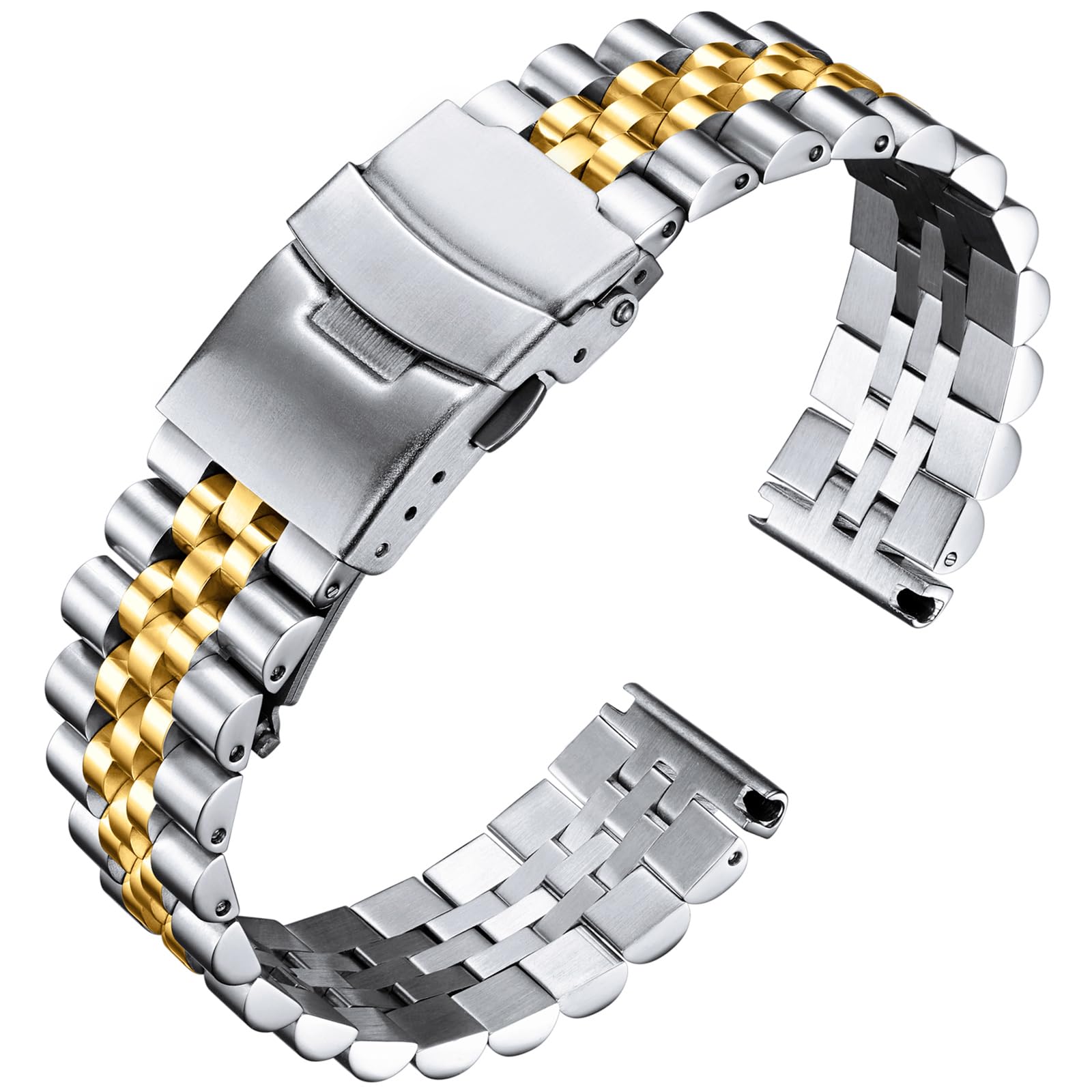 BINLUN Stainless Steel Watch Band Replacement Metal Watch Strap with Double Locking Foldover Clasp for Men Women 18mm 20mm 22mm 24mm 26mm in Silver, Gold, Black, Rose Gold, Two Toned