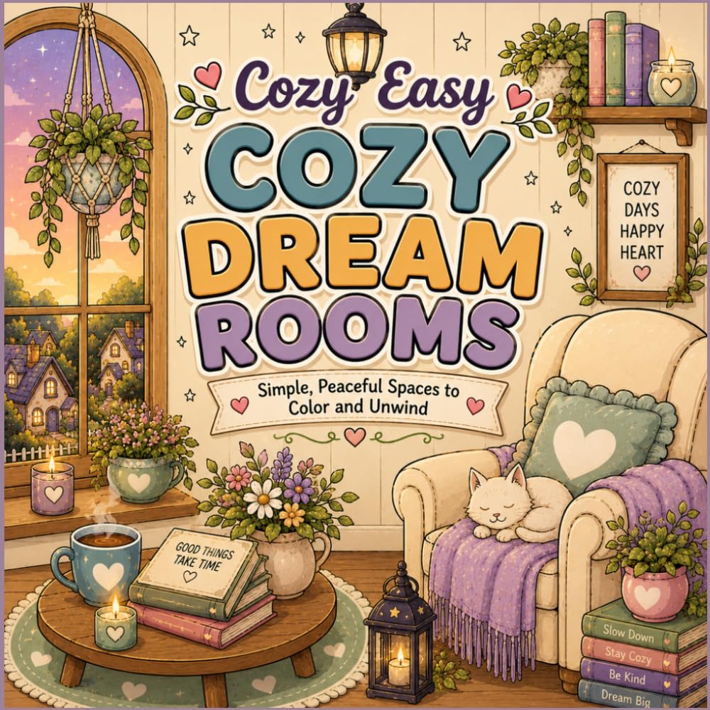 Cozy Easy Cozy Dream Rooms Coloring Book: Simple Peaceful Spaces to Color and Unwind | 40 Magical Fantasy Interiors for Relaxation and Cozy Creative Escape