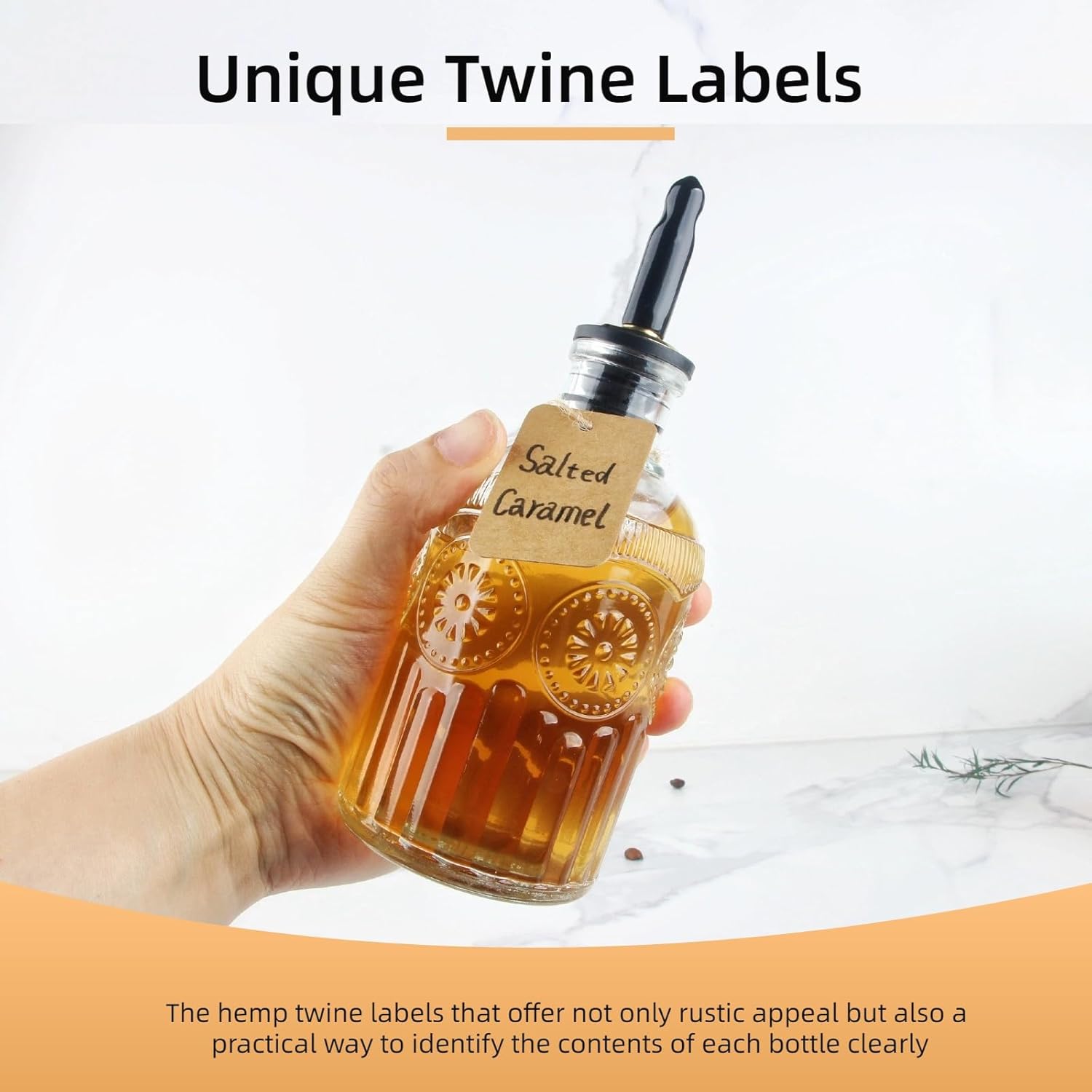 Simple Syrup Bottles Set of 2, Glass Coffee Syrup Dispenser Bottles 7 OZ With Metal Pour Spout, Labels and Stopper, Glass Syrup Dispenser for Maple Honey Syrup Oil and Sauces, LC002 - Image 7