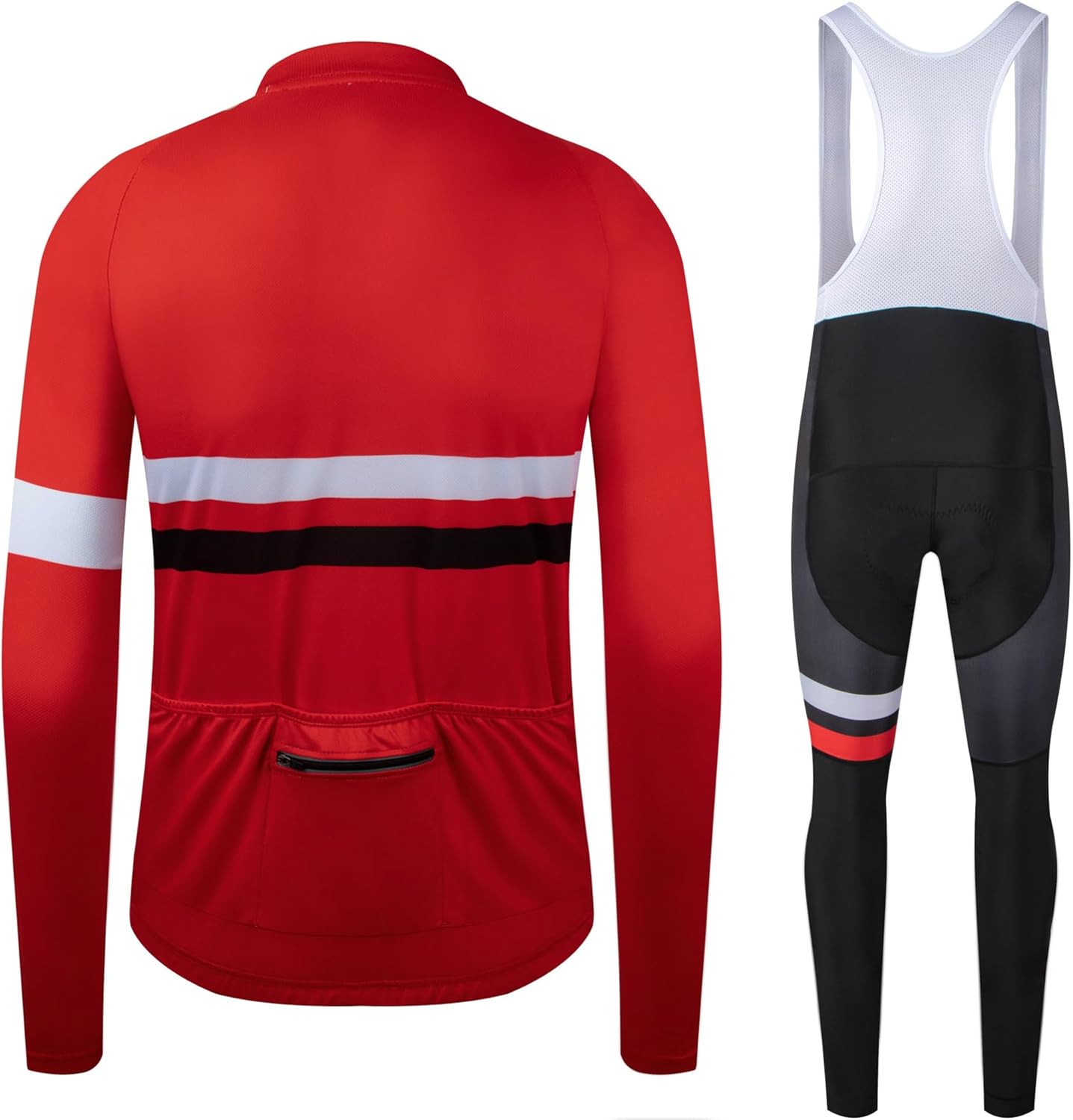 CR Winter Men's Cycling Jersey Long Sleeves Thermal Fleece Bike Jersey + Bib Pants, Winter Cycling Clothing Set for Men