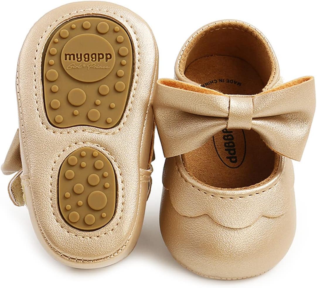 Baby Girls Mary Jane Flats with Bownot Non Slip Soft Sole PU Leather Newborn Infant Toddler First Walker Cirb Dress Shoes