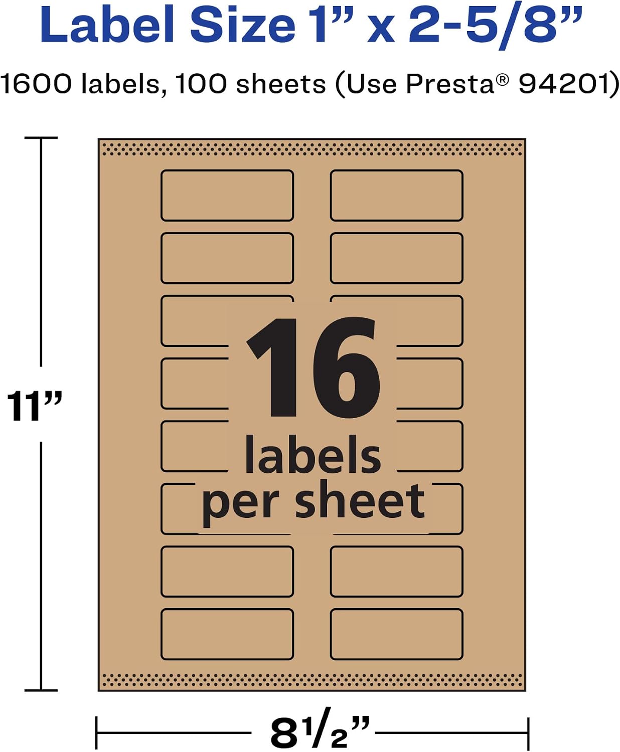 Avery Kraft Brown Rectangle Labels, Sure Feed Technology, 1" x 2-5/8", 1,600 Kraft Brown Labels, Print-to-The-Edge, Laser/Inkjet Printable