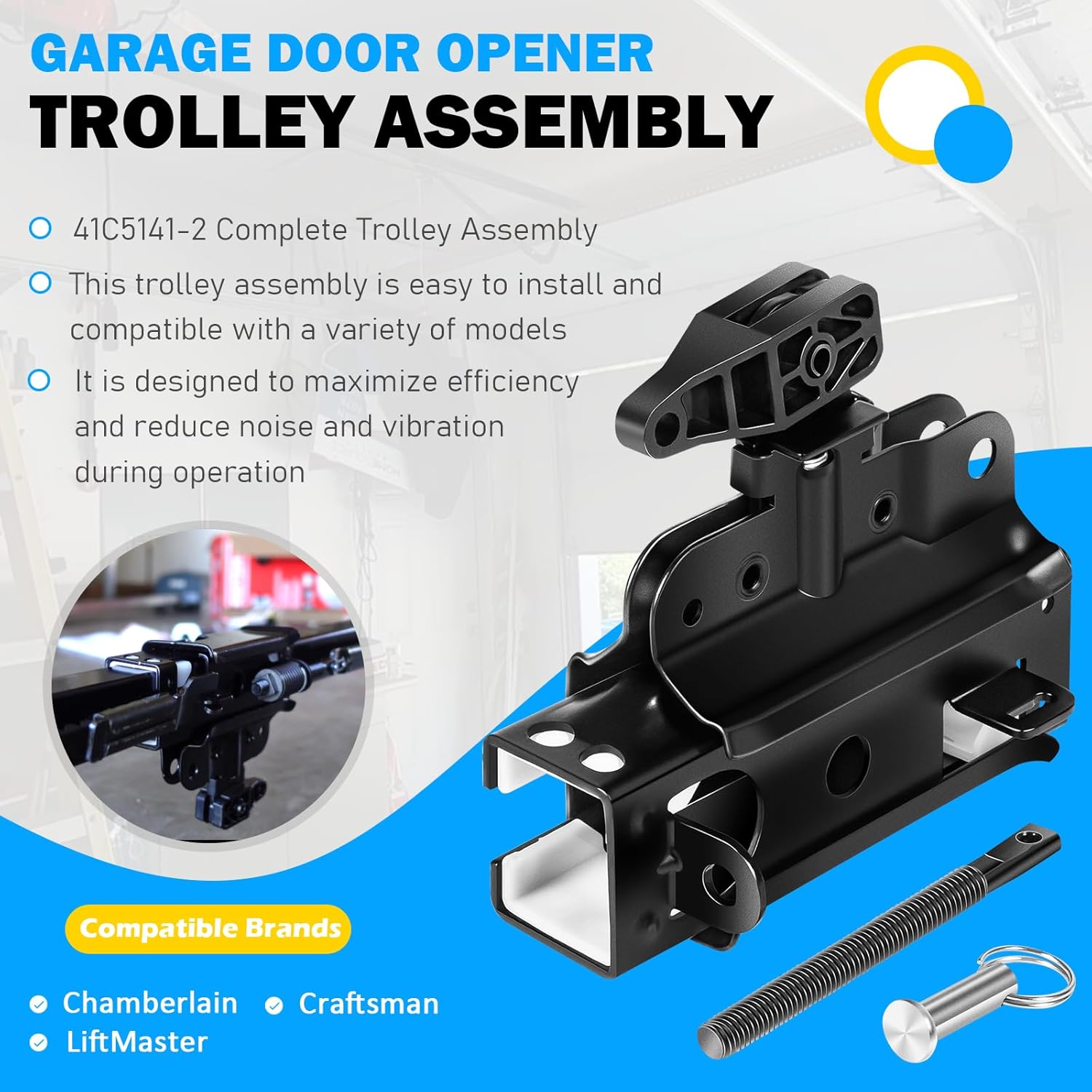 41C5141-1 & 41C5141-2 Garage Door Opener Trolley Assembly, Compatible with Chamberlain, Craftsman & LiftMaster Square Rail Chain Drive Garage Door openers