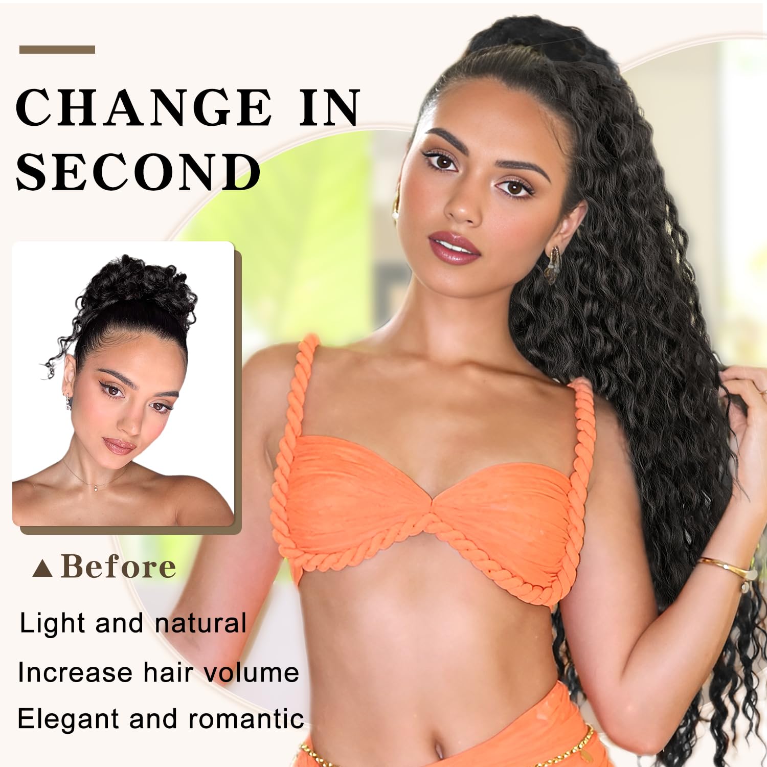 HMD Curly Ponytail Extension Drawstring Ponytail for Black Women Brown Black Curly Clip in Hair Extensions 18 Inch Ponytail Extension Synthetic Hairpiece for Daily Party