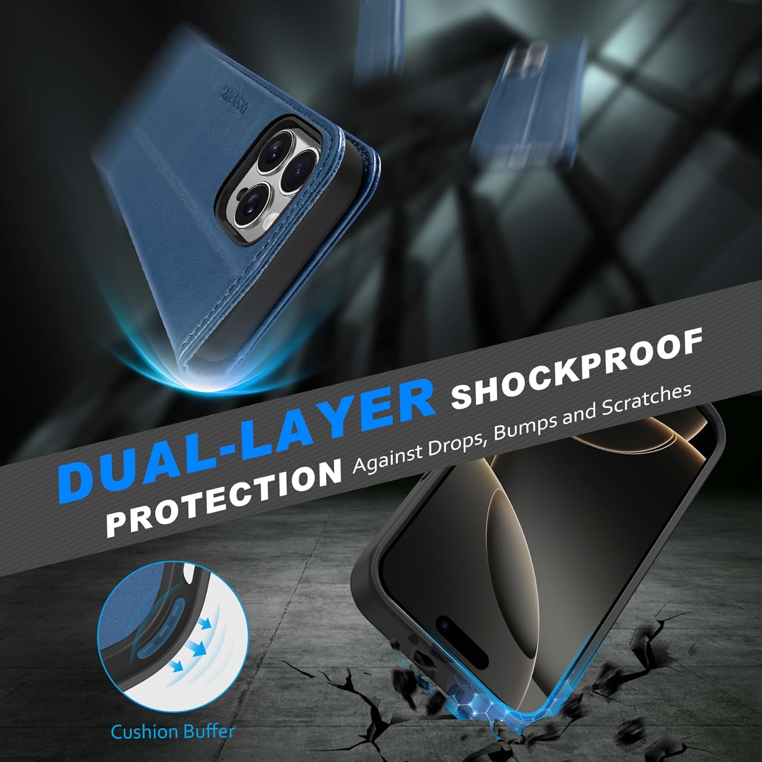 SHIELDON Case for iPhone 16 Pro Max 6.9", Genuine Leather Detachable Folio Wallet Magnetic Wireless Charging Card Holder Kickstand Shockproof Cover Compatible with iPhone 16 Pro Max - Nappa Royal Blue - Image 7