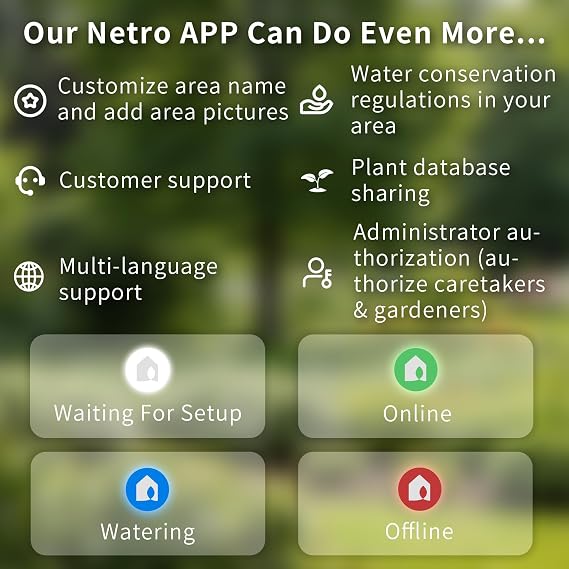 Netro Smart Sprinkler Controller 12 Zones Sprinkler Timer App-Based Irrigation Controller for Garden Lawn 2.4GHz WiFi Weather Service Plant Database APP Community Rain Skips Compatible with Alexa