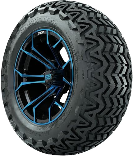 Miniatura 3 de GTW Combo de ruedas y neumáticos para carrito de golf de 14 pulgadas, ruedas GTW Spyder azulnegro en neumáticos Predator todo terreno de 23 x 10-14