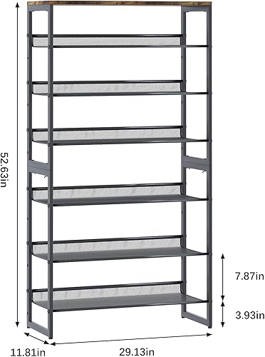 Miniatura 2 de Garden 4 you Zapatero organizador de 7 niveles, estante de almacenamiento de gran capacidad con mesa de madera marrón, estante de metal ajustable