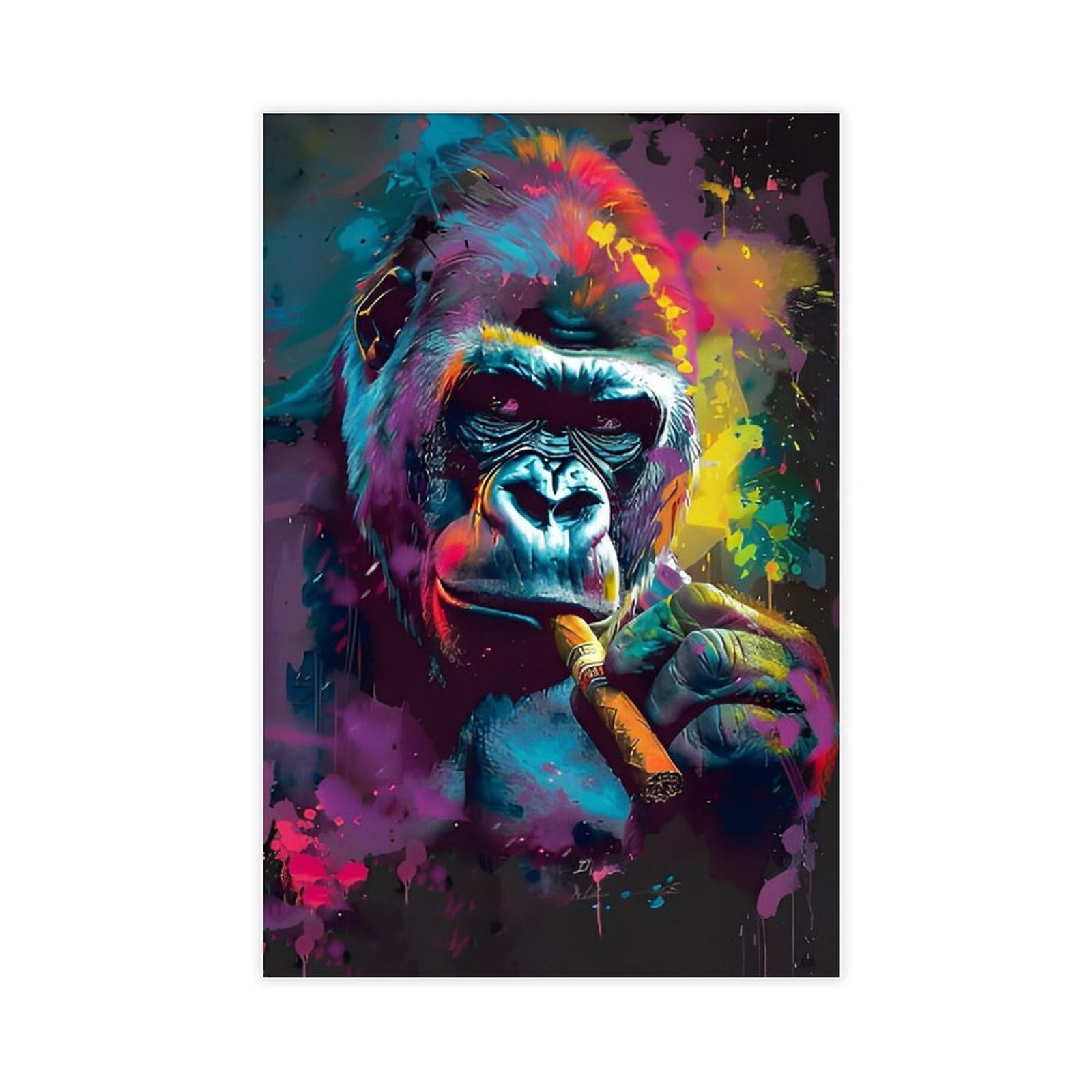 Qnvjqkdsi Unframe Gorilla Colorful Animal Art Canvas Poster Bedroom Decor Landscape Office Room Decor Gift 24" L X 36" W