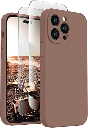 FireNova Funda para iPhone 14 Pro, funda de silicona mejorada [protección de cámara] con [2 protectores de pantalla], forro interior de microfibra