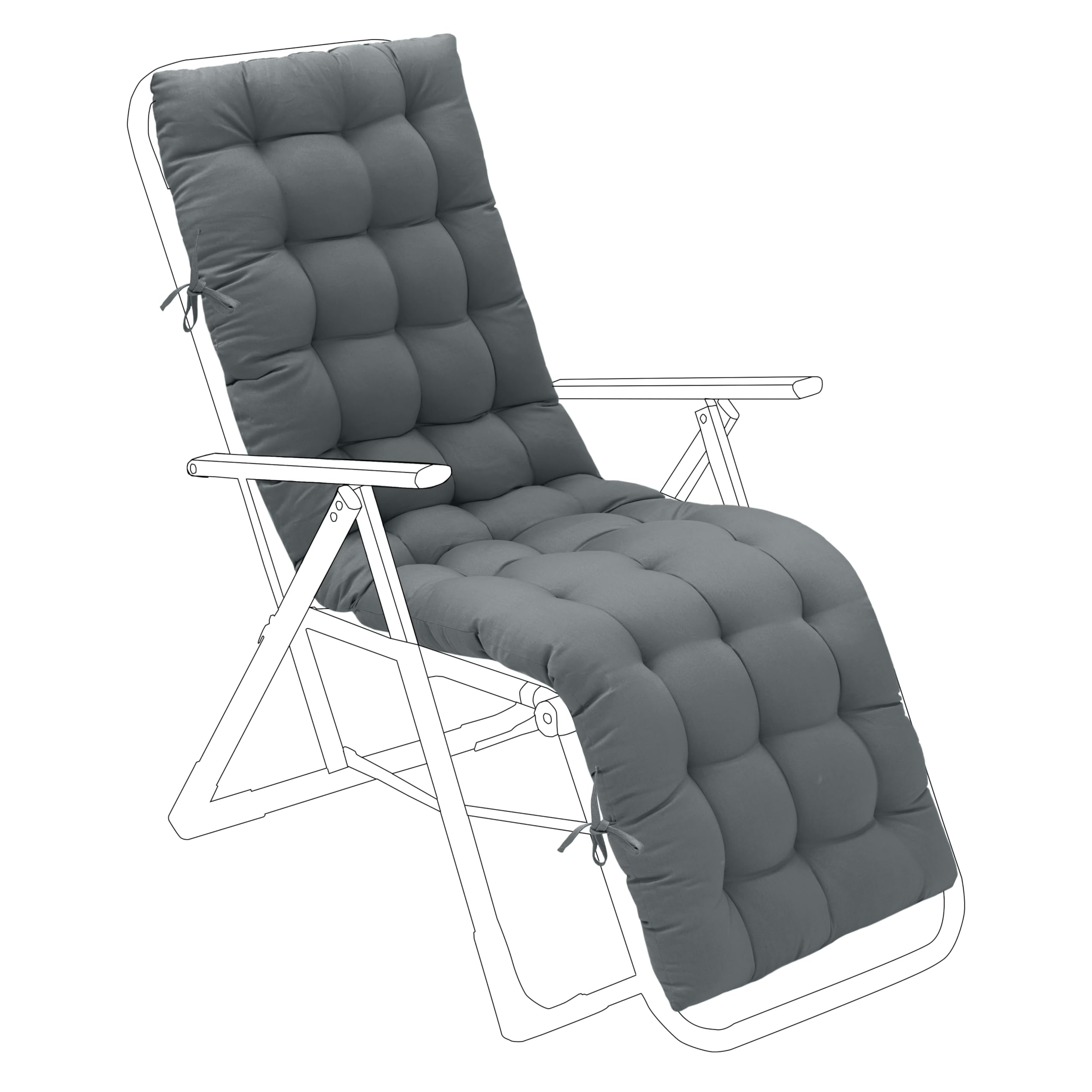 Gardenista Outdoor Patio Sun Lounger Cushion 160x48cm | Water Resistant Garden Recliner Chair Cushion | Thick Sunbed Cushion Replacement Pad with Secure Ties (Ash Grey)