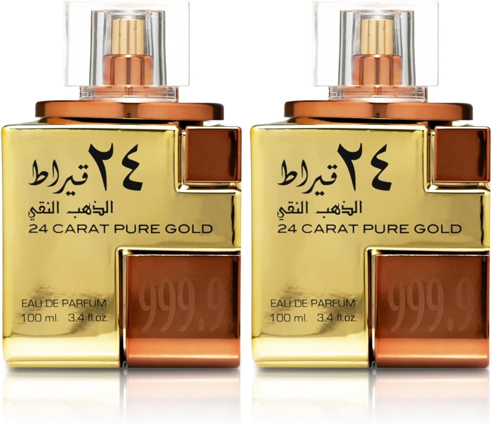 Lattafa 24 Carat Pure Gold Eau De Parfum Spray for Unisex 3.4 Ounce (Pack of 2)